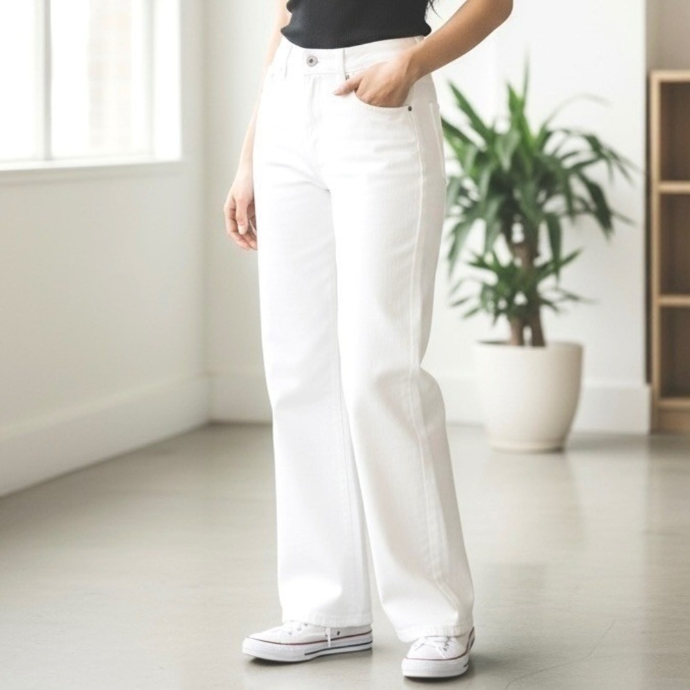 Curve Appeal Women's Stretch White Retro Denim Jeans 14/32 Skylar Wide Leg NWT